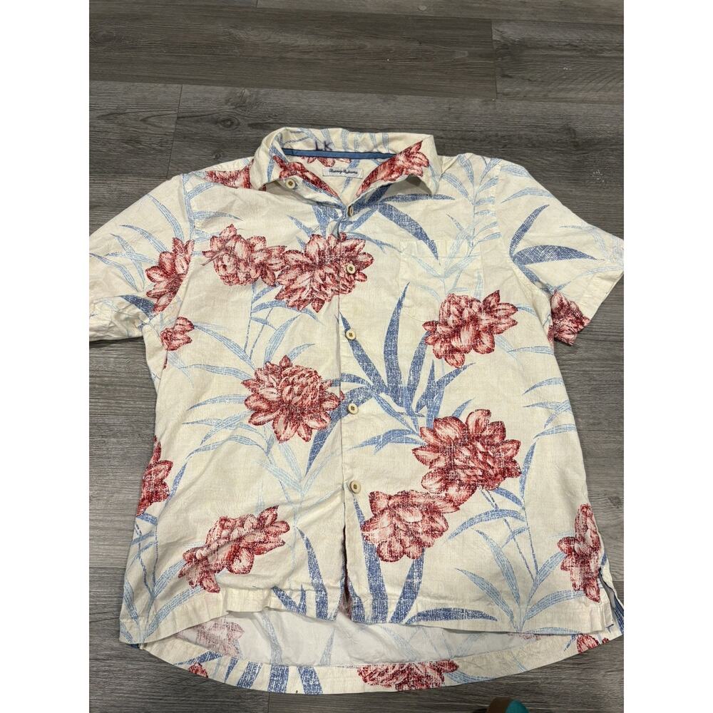 Tommy Bahama Silk cotton Shirt Mens L multi color Hawaiian Button up